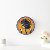 2頭の黒い馬の曼荼羅 ラウンド壁時計 (ホーム)