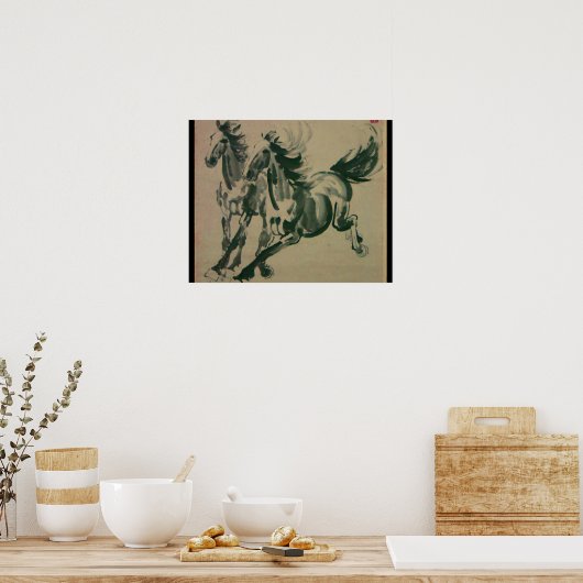 2頭中国のの絵画馬 ポスター (キッチン)