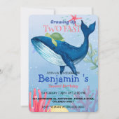 2高速かわいいブルーシーコーラルタートルクジラ誕生日 招待状 (正面)