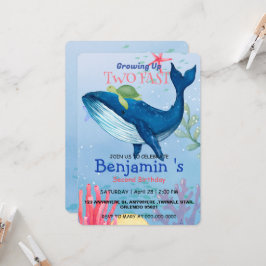 2高速かわいいブルーシーコーラルタートルクジラ誕生日 招待状