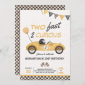 2高速イエローレースカー2nd誕生日パーティー 招待状 (正面/裏面)