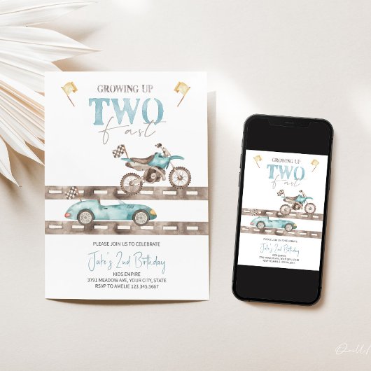 2高速ダートバイクレースカー誕生日招待状 招待状