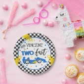 2高速バースデーパーティーブルーレースカー2nd誕生日 ペーパープレート (パーティー)