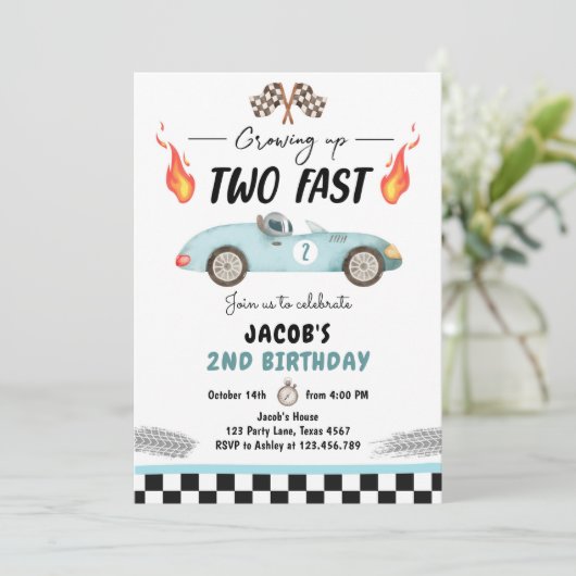 2高速バースデーパーティーレースカー2nd誕生日 招待状 (スタンド正面)