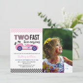 2高速ピンクレースカーガール第2誕生日写真 招待状 (スタンド正面)
