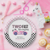 2高速ピンクレースカー第2誕生日 ペーパープレート (パーティー)