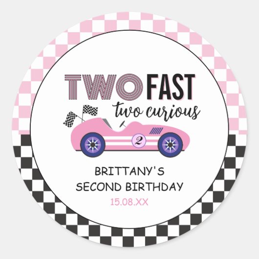 2高速ピンクレースカー第2誕生日 ラウンドシール (正面)