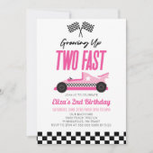 2高速ピンクレースカー2nd誕生日パーティー 招待状 (正面)