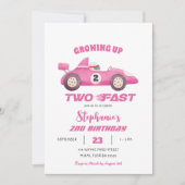 2高速ピンクヴィンテージレーシングカー第2誕生日 招待状 (正面)