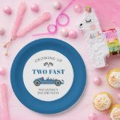 2高速ブルーレーシングカー2nd誕生日 ペーパープレート (パーティー)