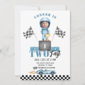 2高速ブルーレースカー写真2nd誕生日 招待状 (正面)