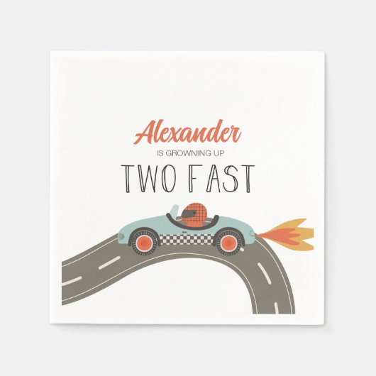2高速ブルーレースカー誕生日ナプキンス スタンダードカクテルナプキン (正面)
