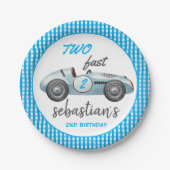 2高速ブルーレースカー2nd誕生日招待状 ペーパープレート (正面)