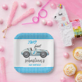 2高速ブルーレースカー2nd誕生日招待状 ペーパープレート (パーティー)