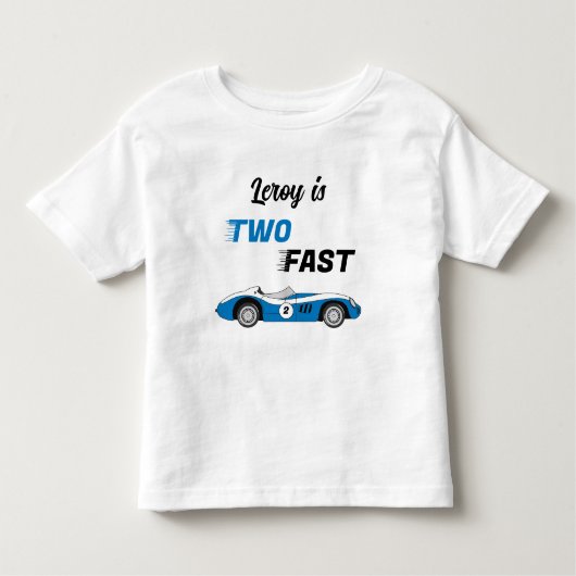 2高速ブルーヴィンテージレースカーボーイ男の子2歳の誕生日 トドラーTシャツ (正面)
