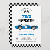 2高速ブルーヴィンテージレースカーボーイ男の子2歳の誕生日 招待状 (正面/裏面)