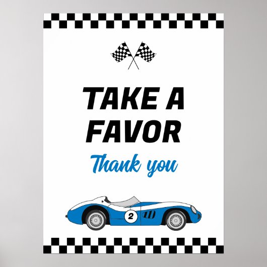 2高速ブルーヴィンテージレースカー誕生日の好意 ポスター (正面)