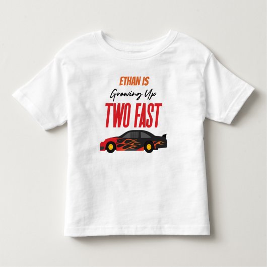 2高速レッドフレームレースカー2nd誕生日パーティー トドラーTシャツ (正面)