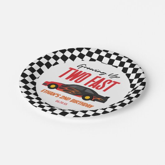 2高速レッドフレームレースカー2nd誕生日パーティー ペーパープレート (アングル)