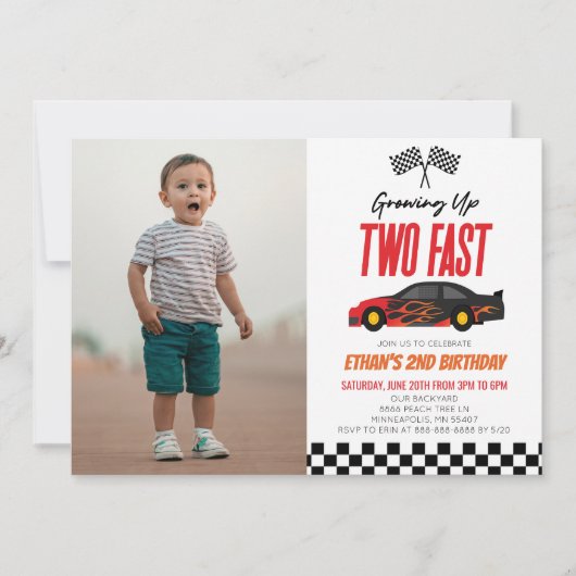 2高速レッドフレームレースカー2nd誕生日パーティー 招待状 (正面)
