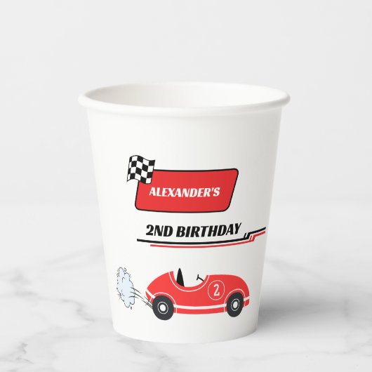 2高速レッドレースカーボーイ1歳の誕生日 紙コップ (正面)