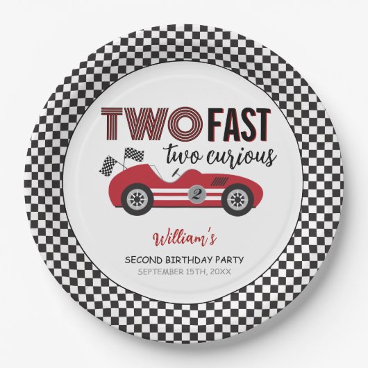 2高速レッドレースカー第2誕生日 ペーパープレート (正面)