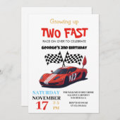 2高速レッドレースカー2nd誕生日パーティーホワイト 招待状 (正面/裏面)