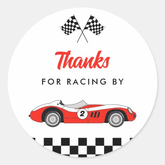 2高速レッドヴィンテージレースカーボーイ男の子2歳の誕生日 ラウンドシール (正面)