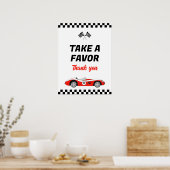 2高速レッドヴィンテージレースカー誕生日の好意 ポスター (キッチン)