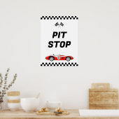 2高速レッドヴィンテージレースカー誕生日ピット ポスター (キッチン)