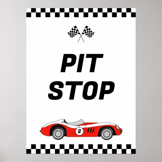 2高速レッドヴィンテージレースカー誕生日ピット ポスター (正面)