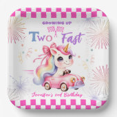 2高速レースピンクカーガール2nd誕生日パーティー ペーパープレート (正面)