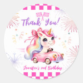 2高速レースピンクカーガール2nd誕生日パーティー ラウンドシール (正面)