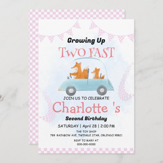 2高速ワイルドジャングルレースカー2nd誕生日パーティー 招待状 (正面/裏面)