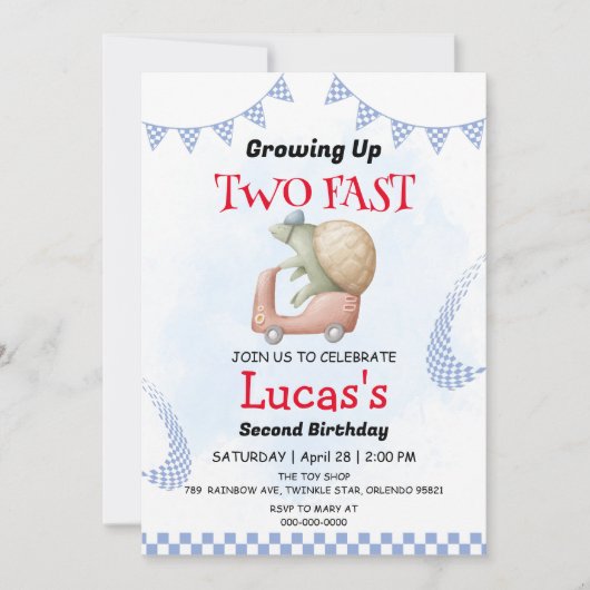 2高速ワイルドジャングルレースカー2nd誕生日パーティー 招待状 (正面)