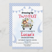 2高速ワイルドジャングルレースカー2nd誕生日パーティー 招待状 (正面/裏面)