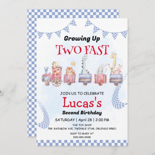 2高速ワイルドジャングルレースカー2nd誕生日パーティー 招待状 (正面/裏面)