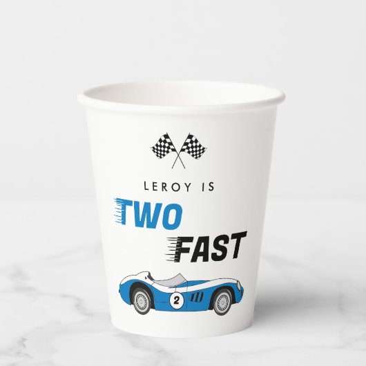 2高速ヴィンテージブルーレースカーボーイ2nd誕生日 紙コップ (正面)