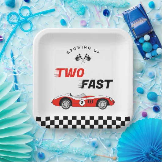 2高速ヴィンテージレッドレースカーボーイ誕生日 ペーパープレート (パーティー)