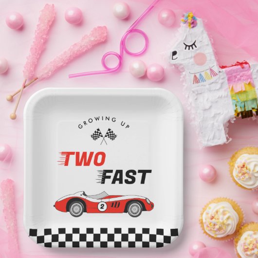 2高速ヴィンテージレッドレースカーボーイ誕生日 ペーパープレート (パーティー)