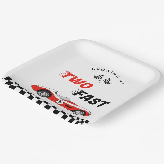 2高速ヴィンテージレッドレースカーボーイ誕生日 ペーパープレート (傾斜あり)