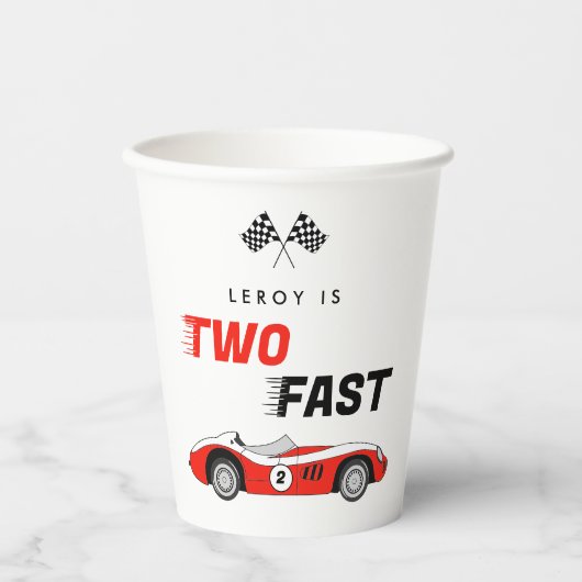 2高速ヴィンテージレッドレースカーボーイ2nd誕生日 紙コップ (正面)
