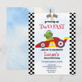 2高速恐竜レースカー2nd誕生日パーティー ポストカード (正面/裏面)