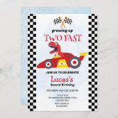 2高速恐竜レースカー2nd誕生日パーティー 招待状 (正面/裏面)