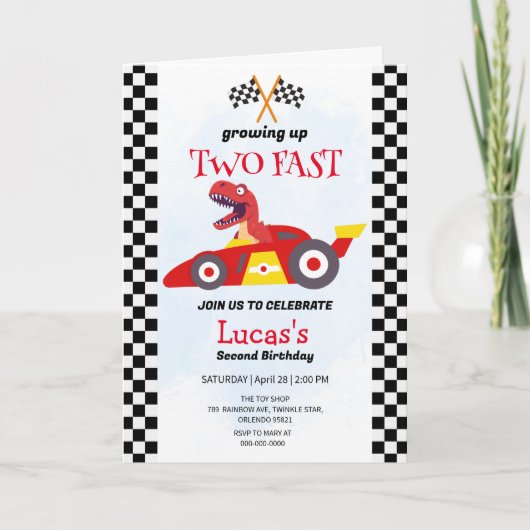 2高速恐竜レースカー2nd誕生日パーティー 招待状 (正面)