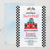 2高速恐竜レースカー2nd誕生日パーティー 招待状 (正面/裏面)