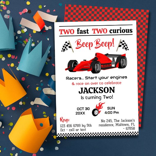 2高速2つの奇妙な赤いレーススポーツカーの誕生日 招待状