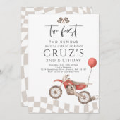 2高速2つの好奇心のあるダートバイク2nd誕生日パーティー 招待状 (正面/裏面)