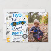 2高速2好奇心の青2番目の誕生日の写真 招待状 (正面)