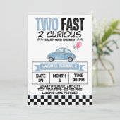 2高速2好奇心ブルーヴィンテージカー誕生日ボーイ 招待状 (スタンド正面)